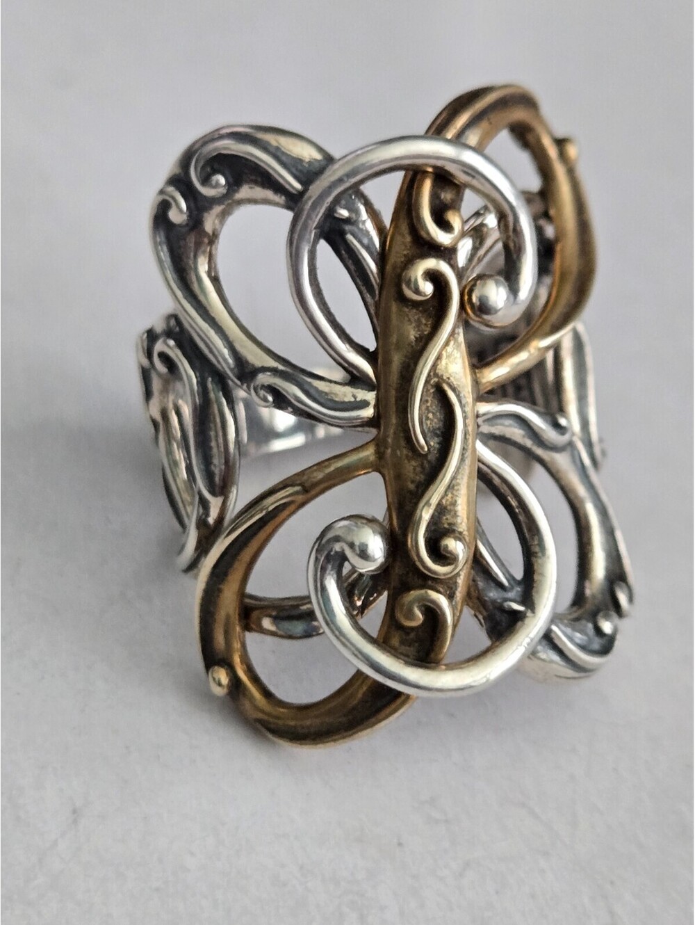 Carolyn Pollack Sterling Silver and Brass Scroll Ring Size 7